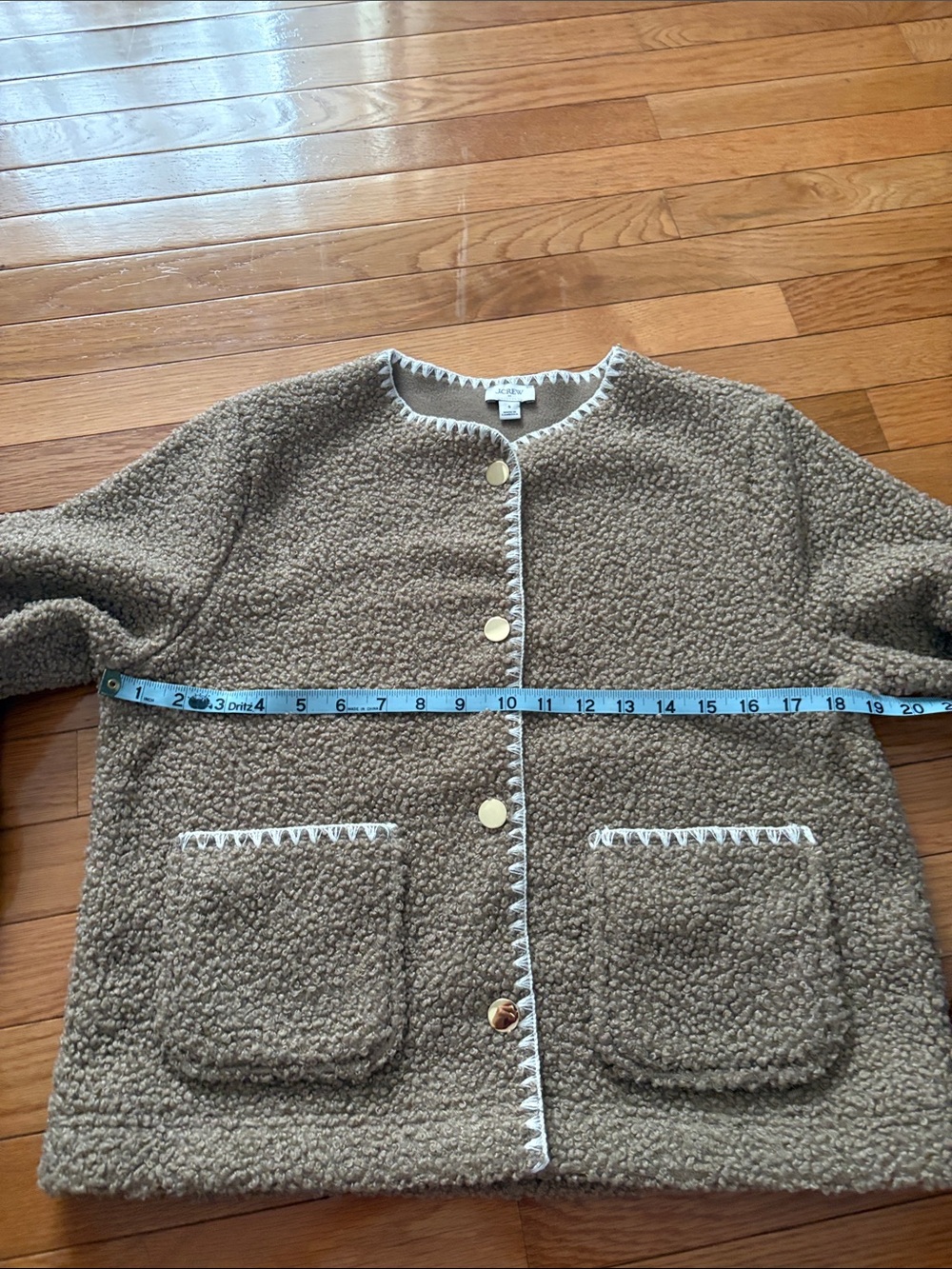 J. Crew Taupe Sherpa Top with White Trim - Picture 9 of 12